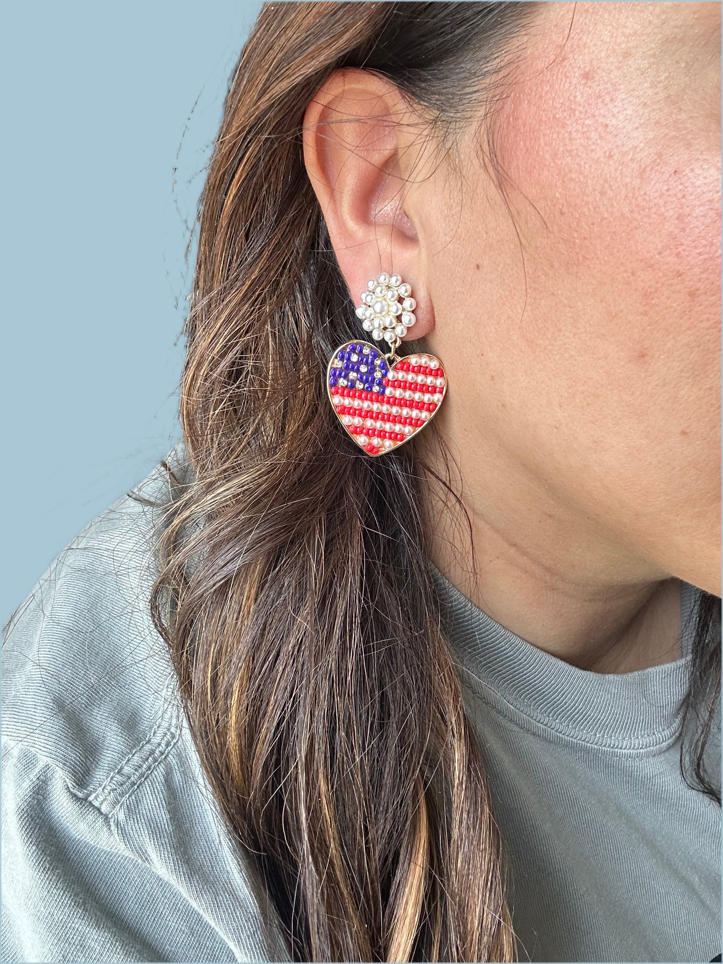 Stars Stripes & Sweet Summertime
Dangling heart Earrings