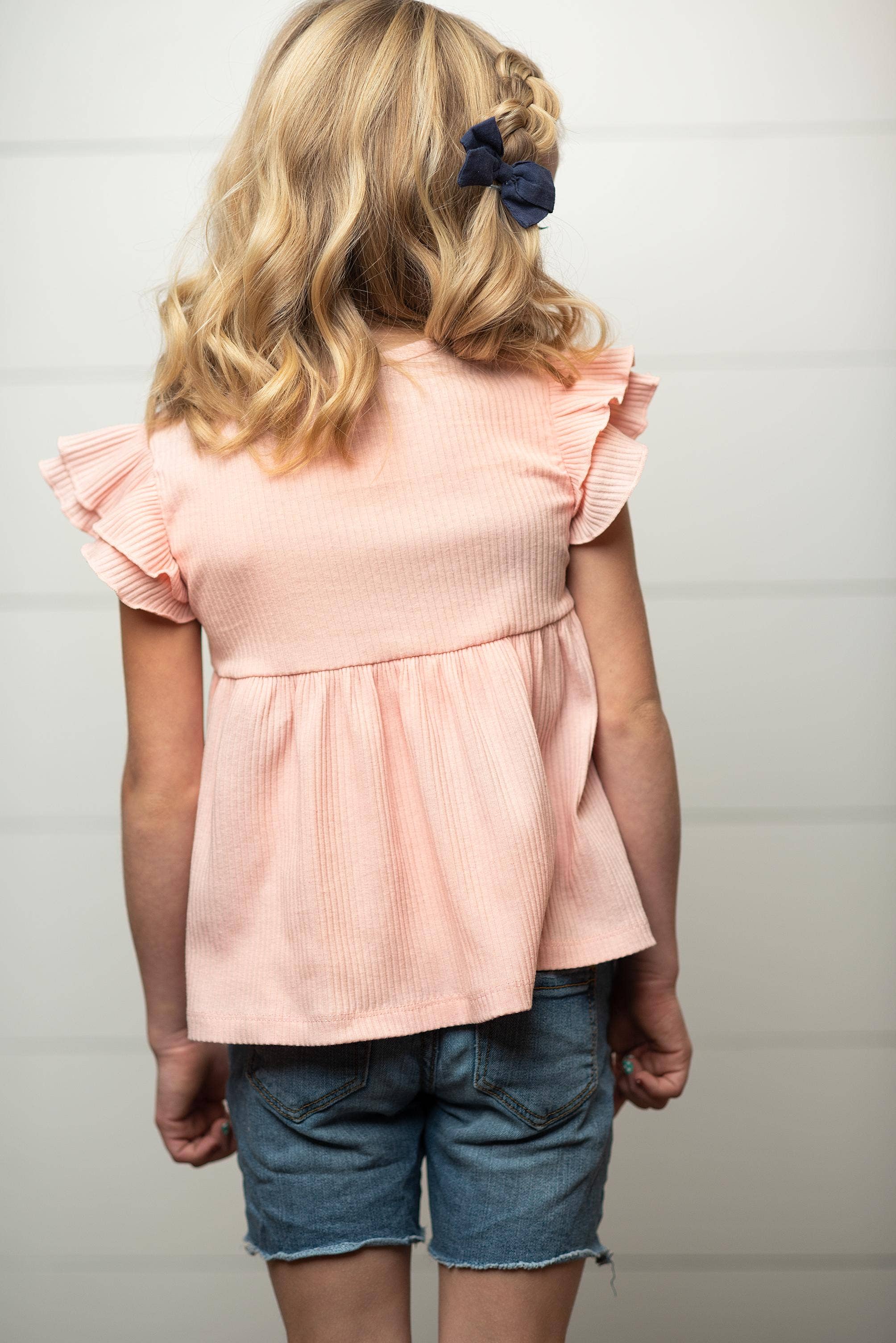 Kids Light Pink Double Ruffle Flutter Sleeve Summer Shirt