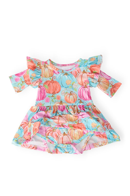 Preppy Pumpkins 3/4 Sleeve Twirl Flutter Bodysuit