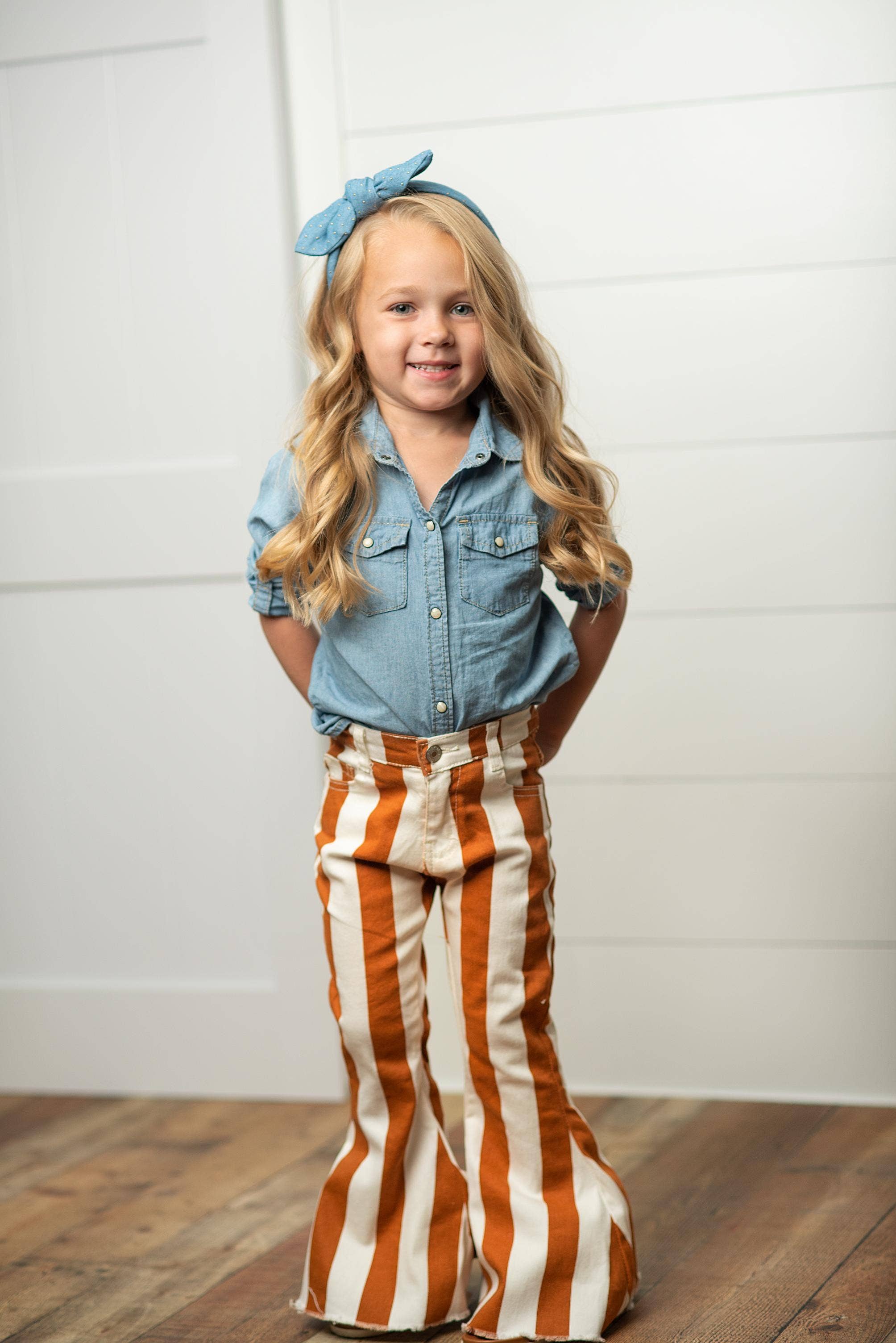 Kids Mustard Stripe Flare Denim Jeans