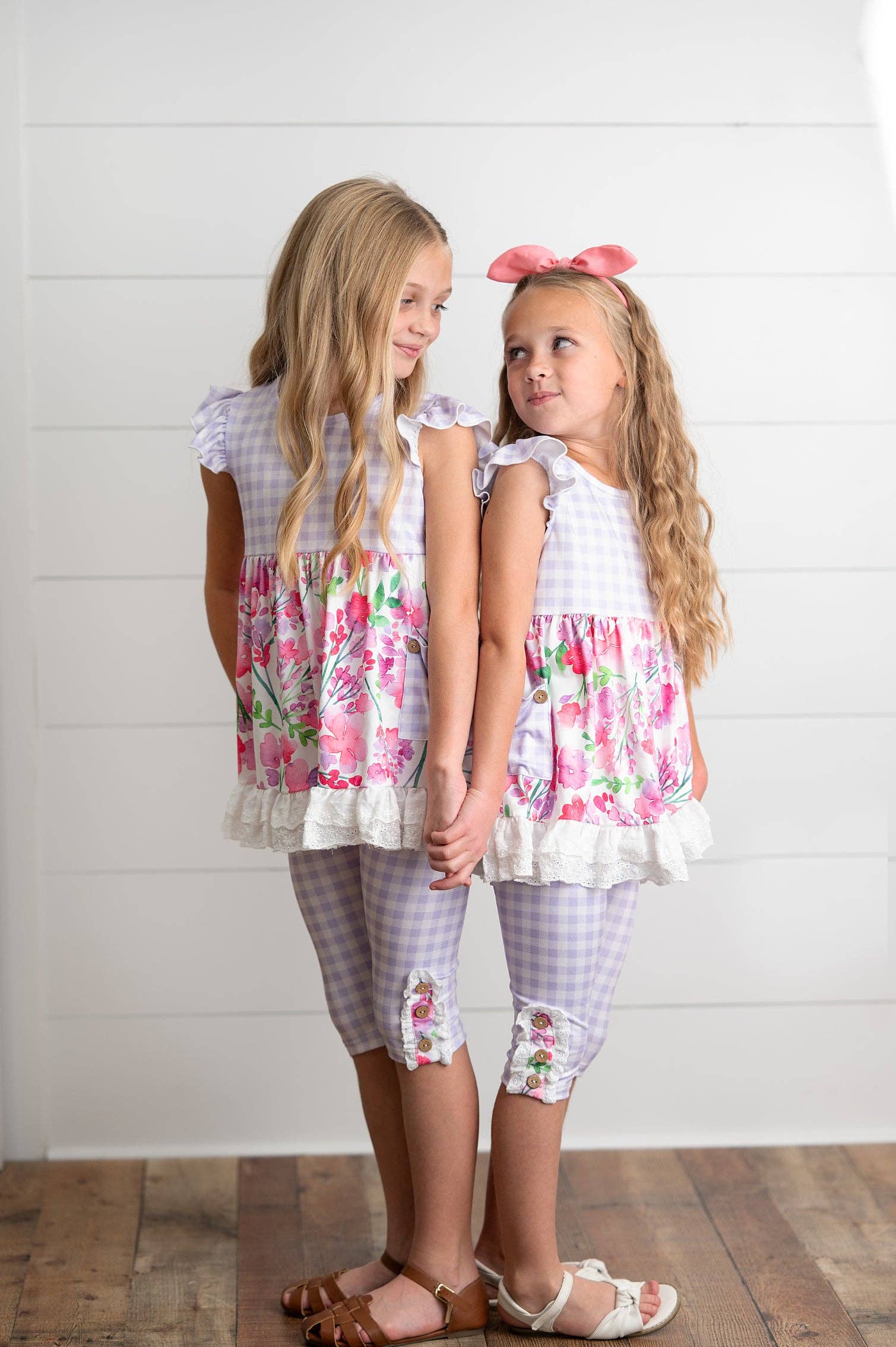 Kids Lavender Gingham & Floral Capri Ruffle Spring Set