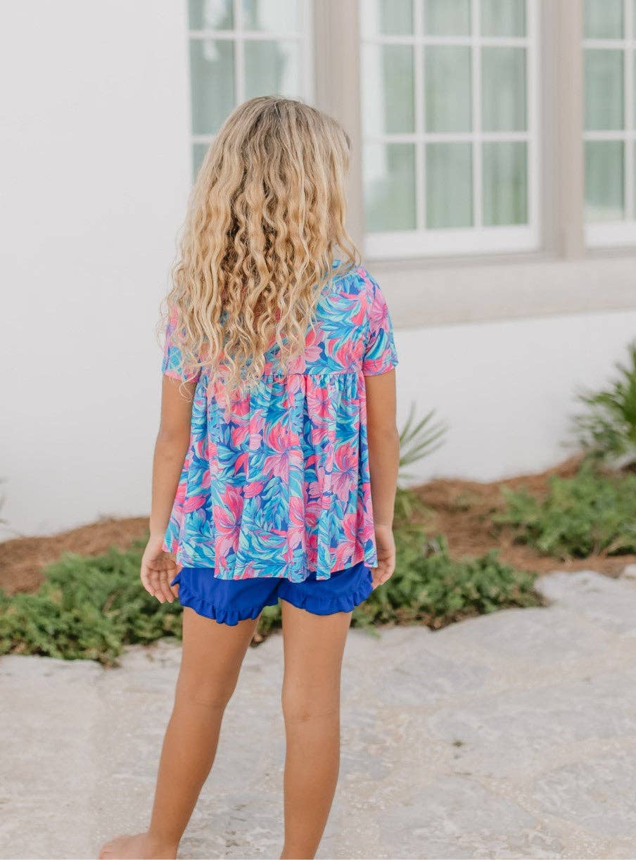 Kids Tropical Floral Pocket Ruffle Spring Summer Short Set