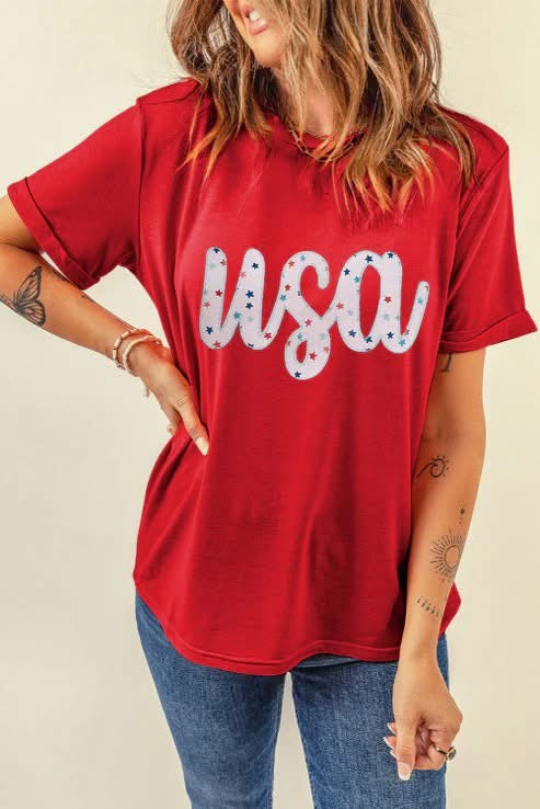 Red Starry USA graphic Crewneck