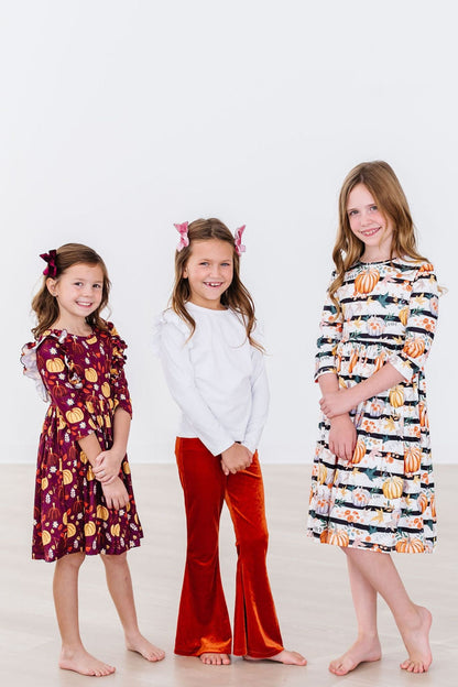 Pumpkins & Peonies 3/4 Sleeve Pocket Twirl Dress