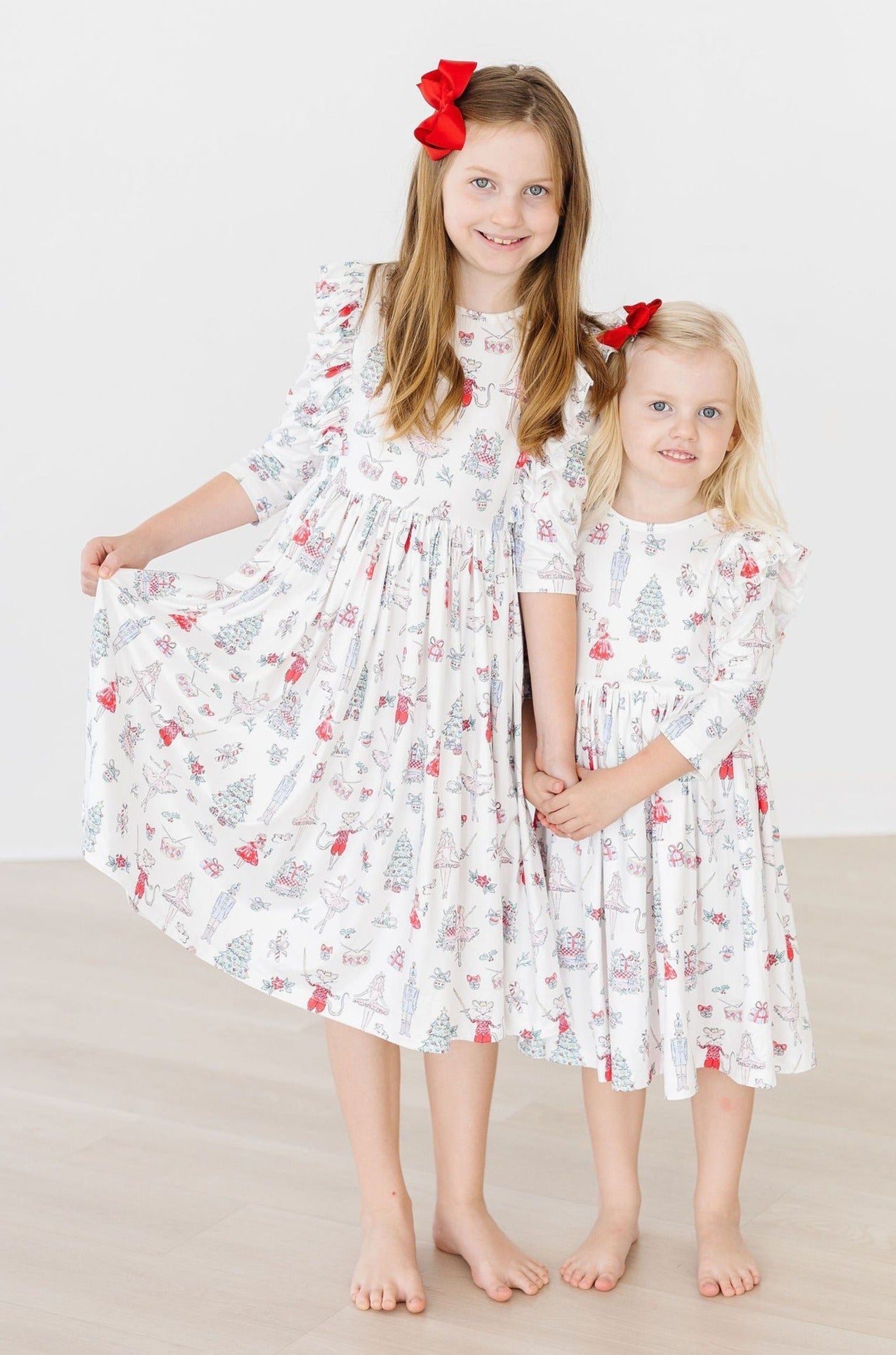 Clara's Christmas 3/4 Sleeve Ruffle Twirl Dress