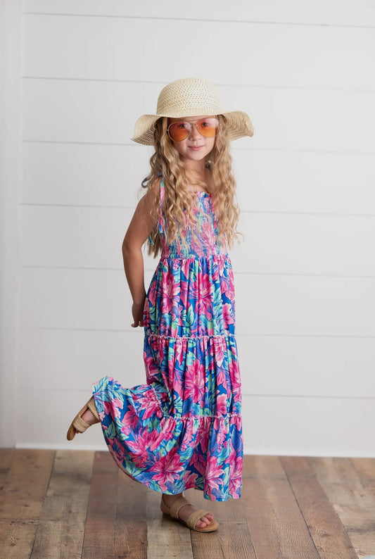 Tropical tiered summer maxi dress