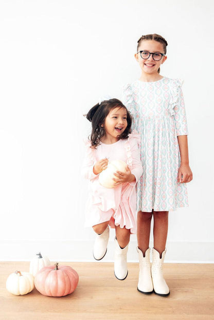 Pumpkin Kisses, Harvest Wishes 3/4 Sleeve Ruffle Twirl Dress