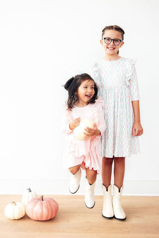 Pumpkin Kisses, Harvest Wishes 3/4 Sleeve Ruffle Twirl Dress